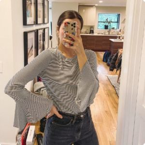 LIKE NEW Catherine Malandrino Striped Peplum Bell Sleeve Long Sleeve Shirt